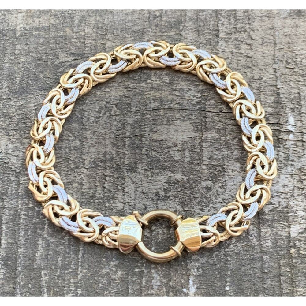 Two Tone Sterling Silver Byzantine Bracelet 7.75 Inch Made in Turkey